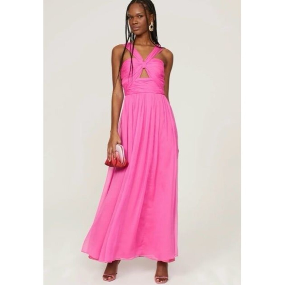Adam Lippes Collective sz 12 Pink Knot Front Maxi Gown Dress Peek a Boo